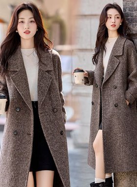 中长款双面呢羊毛大衣2025新款高级感气质优雅轻奢羊绒大衣女外套