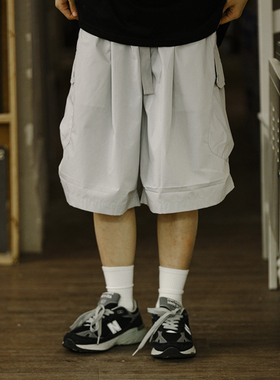 水曜日定休 设计感工装短裤男cityboy宽松白色运动休闲五分裤潮流