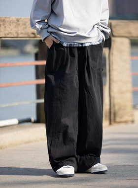 水曜日定休日系复古宽松直筒休闲裤男多口袋设计个性百搭长裤子潮