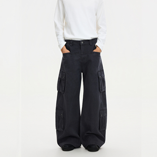 痞帅通勤多口袋工装 裤 休闲裤 直筒cleanfit阔腿裤 子 男女同款 Syri