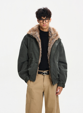 Syri 复古水洗解构拼接座山雕棉服男女同款休闲冬季工装棉衣外套