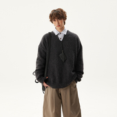 Syri水曜日美式 715g羊毛混纺毛衣男女V领早秋复古重磅针织衫 外套