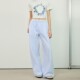 蓝白条纹裤 松紧腰松弛小个子裤 新款 Syr 休闲裤 女春夏款 子阔腿裤
