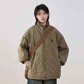 水曜日定休 宽松休闲纯色街头潮牌棉衣男复古简约高级感立领棉服