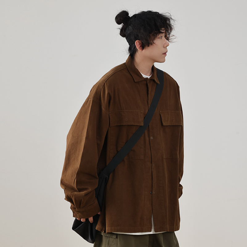 秋冬复古美式高级感工装衬衫男
