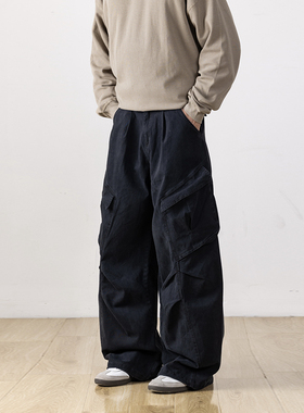水曜日定休美式褶皱垂感工装休闲裤男拖地百搭秋季新款潮牌长裤子