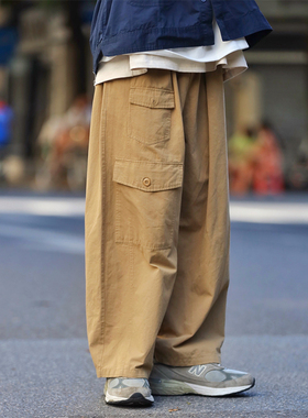 水曜日定休 复古日系工装裤男宽松潮简约百搭多口袋设计阔腿裤女