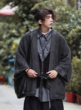 水曜日定休秋冬季日系复古新中式道袍个性毛衣男宽松开衫针织衫潮