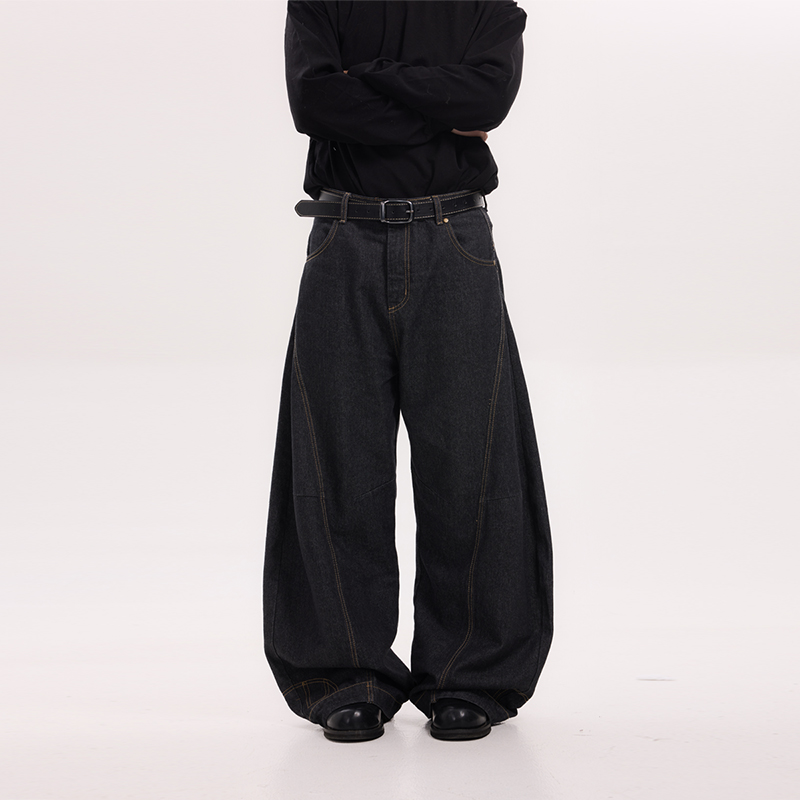 解构裁剪baggy风穿搭牛仔裤男