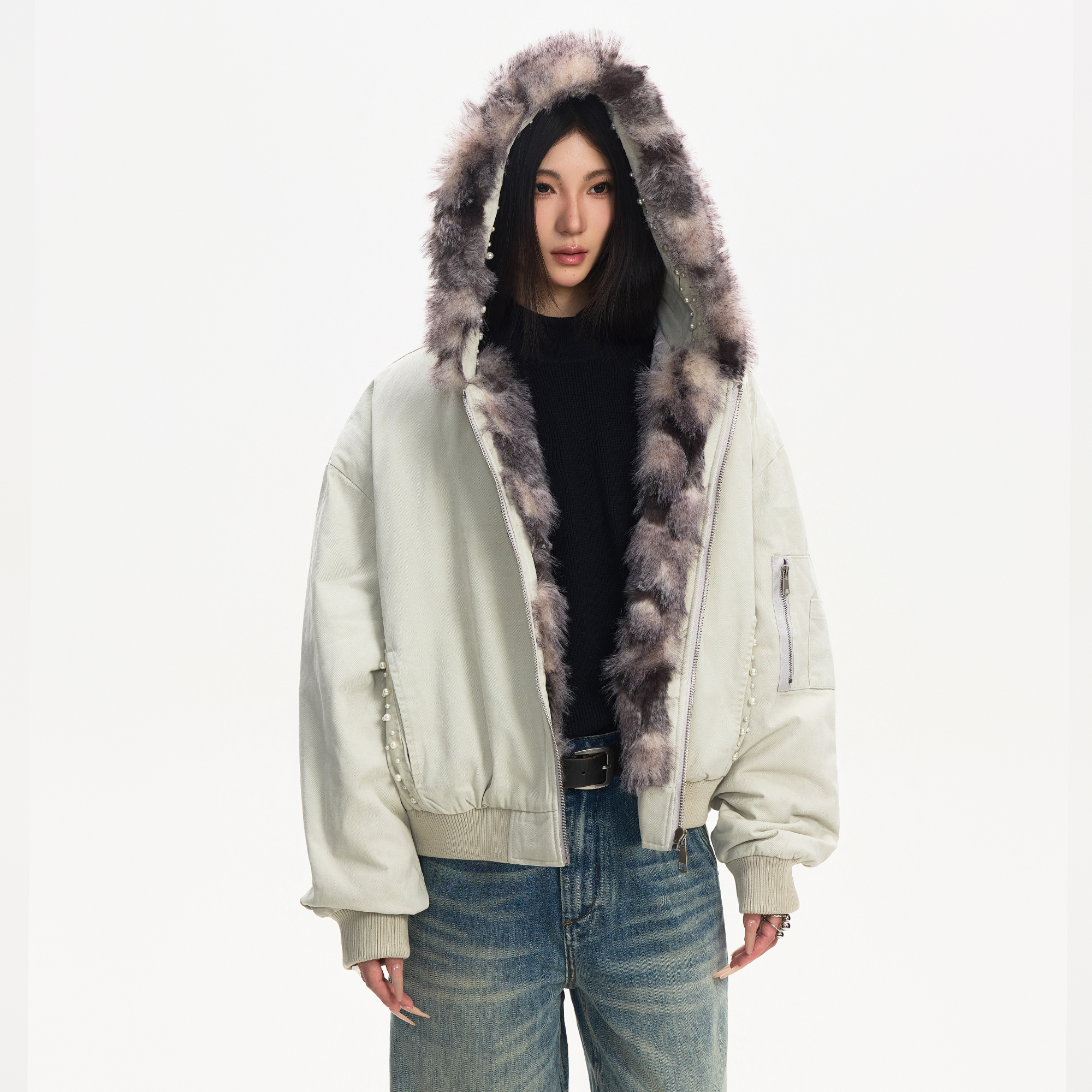 冬季保暖座山雕毛领水洗夹克男女