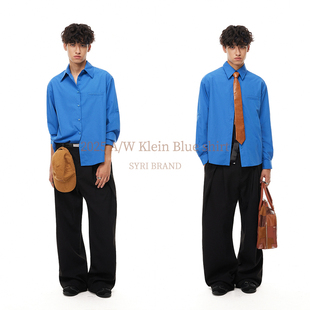 克莱因蓝半袖 男女同款 扣 衬衫 休闲衬衣 一字袋抗皱设计长袖 Syri