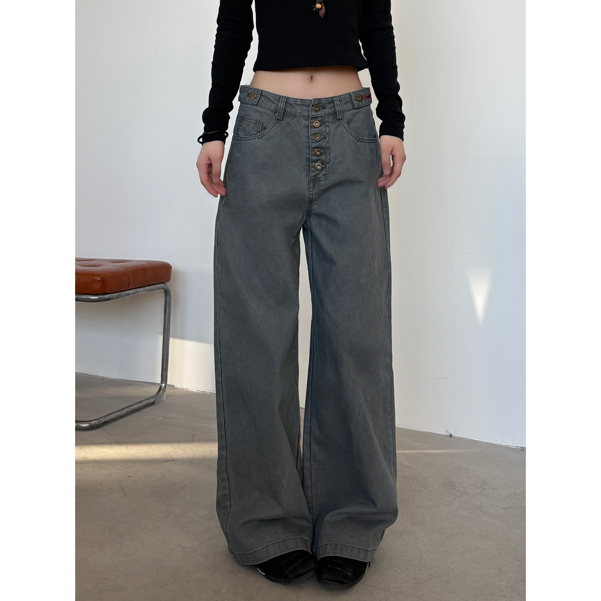 Syri 美式复古水洗做旧五连扣刺绣休闲裤宽松直筒工装裤长裤男女,男装,休闲裤,淘宝优惠券,粉丝福利购,淘宝优惠卷