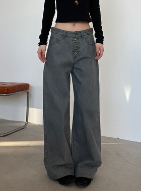 Syri 美式复古水洗做旧五连扣刺绣休闲裤宽松直筒工装裤长裤男女