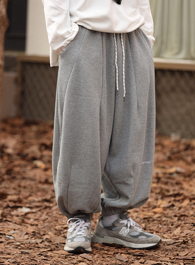 水曜日定休秋冬季日系华夫格卫裤男ins萝卜裤加绒复古宽松束脚裤