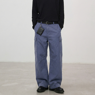 SYRI 美式复古宽松百搭直筒法工蓝休闲长裤男水洗做旧弯刀工装裤