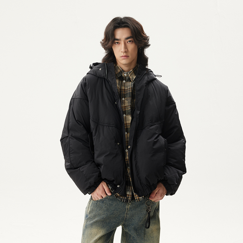 系简约袖口调节连帽羽绒服男