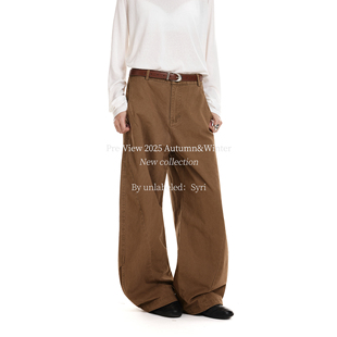 直筒宽松长裤 中性风休闲裤 子 春秋款 Syri「对称裁剪」卡其色阔腿裤