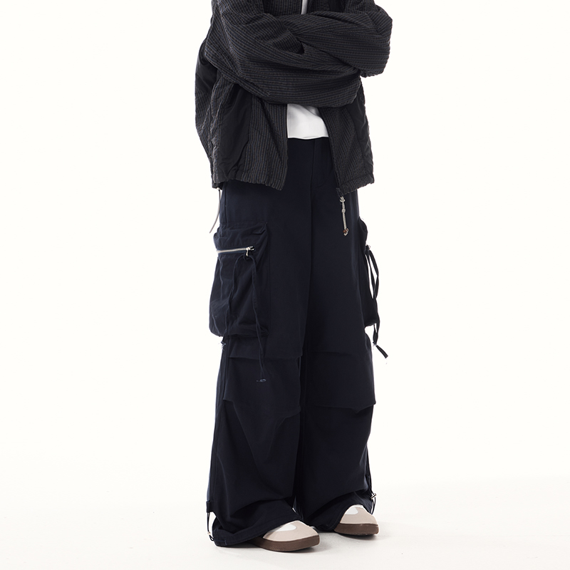 装休闲裤男卡其色复古褶皱