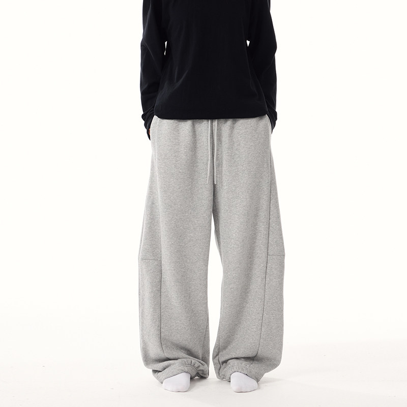 水曜日定休日系拼接裁剪加绒弯刀裤灰色休闲裤男运动宽松束脚卫裤,男装,休闲裤,淘宝优惠券,粉丝福利购,淘宝优惠卷