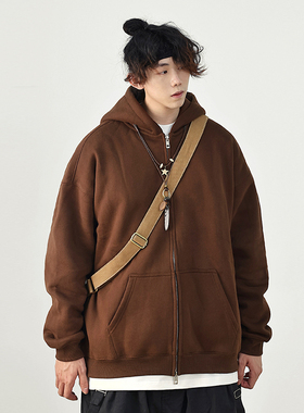 水曜日定休 冬季新款连帽卫衣男cityboy纯色宽松休闲情侣开衫外套