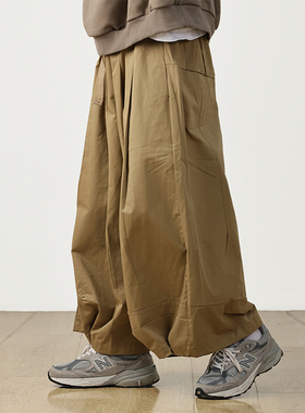 水曜日定休 日系宽松直筒复古工装长裤男cityboy工装九分阔腿裤潮