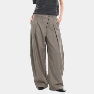 百搭垂感休闲设计感A字阔腿长裤 男款 老钱风复古条纹排扣西裤 SYRI