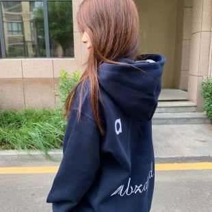 复古字母刺绣新款 连帽卫衣女春秋美式 宽松休闲运动情侣外套ins潮
