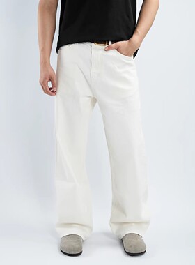 【白牛】DOKIE14.5盎司经纬全竹节纱003宽松休闲阔腿直筒牛仔裤