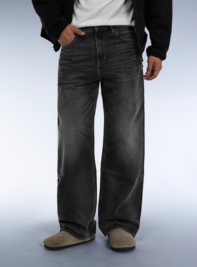 Dokie【烟痕】25秋冬新款14盎司重磅进口猫须宽松直筒牛仔裤男