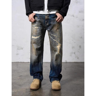 dokie15盎司破洞宽松牛仔裤