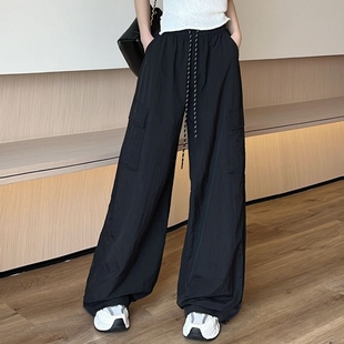 裤子女夏季休闲裤2025新款美式速干工装裤宽松直筒防晒裤薄款长裤