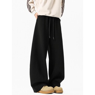 子 运动通勤风潮流裤 黑色宽松阔腿卫裤 男休闲百搭直筒长裤
