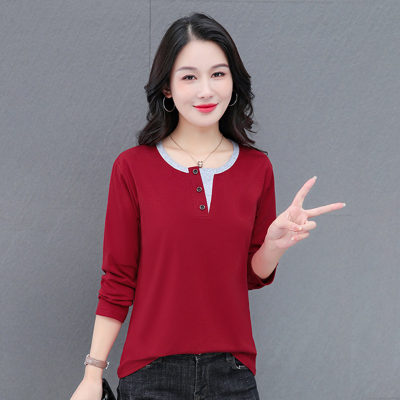 简洁设计领长袖2026新款春秋新款百搭T恤上衣