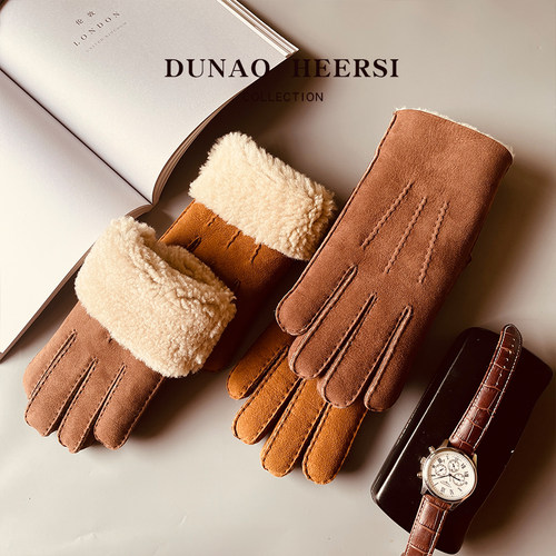 男羊皮皮毛一体手套保暖滑雪真皮