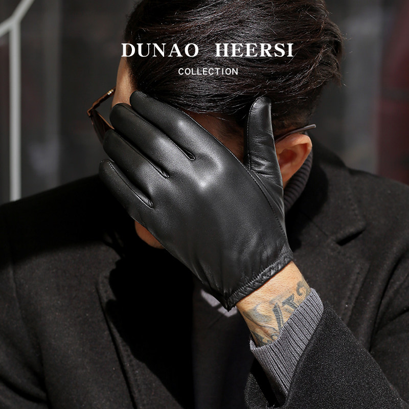 短款山羊皮真皮手套男士冬季短款触摸屏加绒保暖骑车驾驶开车分指