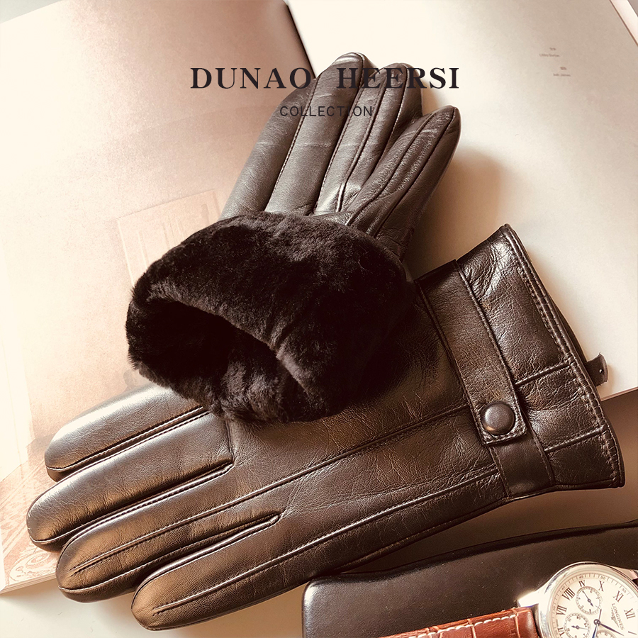 100%羊毛内胆皮毛一体山羊皮真皮手套男冬季触屏加厚保暖防风骑车