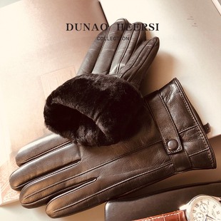 100%羊毛内胆皮毛一体山羊皮真皮手套男冬季触屏加厚保暖防风骑车