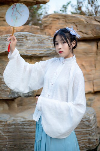 立领琵琶袖内搭提花棉民族风汉服