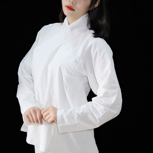 秋季汉服中衣中裤女纯棉白色长袖交领上衣家居服禅修睡里衣加大码