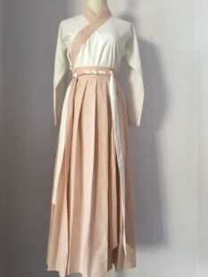春秋汉服女纯色复古休闲日常套装交领上衣长袖一片式齐腰襦裙棉麻