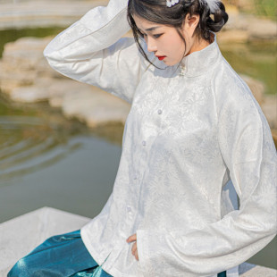 玄月}明制春季 日常内搭女装 立领对襟短衫 小袖 上衣窄袖 原创汉服