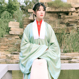 汉服女明制长款合领衫对襟女上衣广袖大袖披风子母扣中国风现货