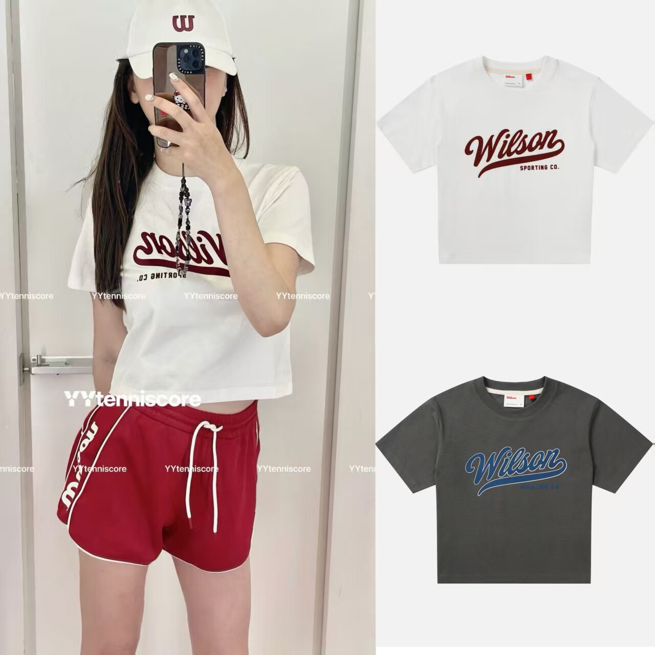 [韩国直邮]威尔胜Wilson女士网球系列棉混纺Logo短版修身短袖T恤