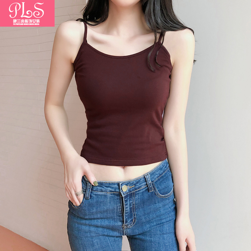 夏纯白圆领韩版新款露肚脐吊带内搭背心女装上衣修身短款打底衫