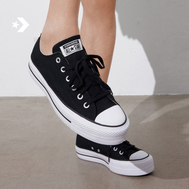 CONVERSE匡威All Star Lift夏季女低帮帆布经典厚底鞋黑色560250C