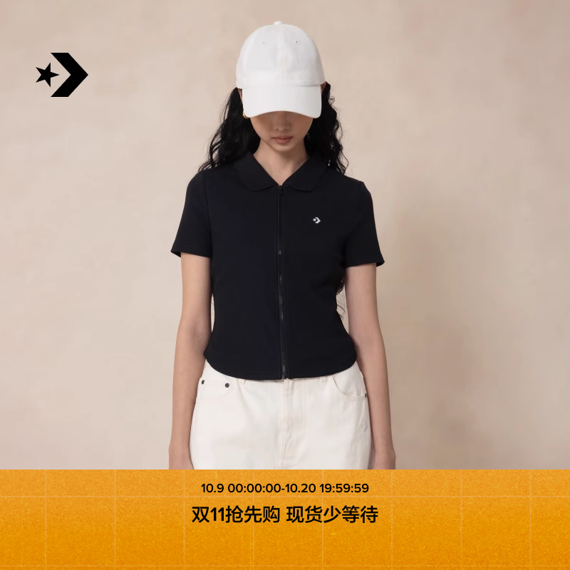 CONVERSE匡威官方 拉链POLO衫棉弹力修身上衣女短袖WCH669