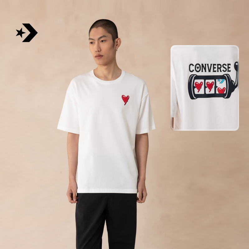 CONVERSE匡威官方 夏季新品男女涂鸦心形图案全棉短袖T恤UCH618