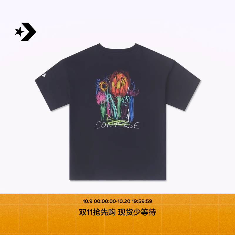 CONVERSE匡威官方 女圆领小花图案T恤全棉美式复古短袖10026767