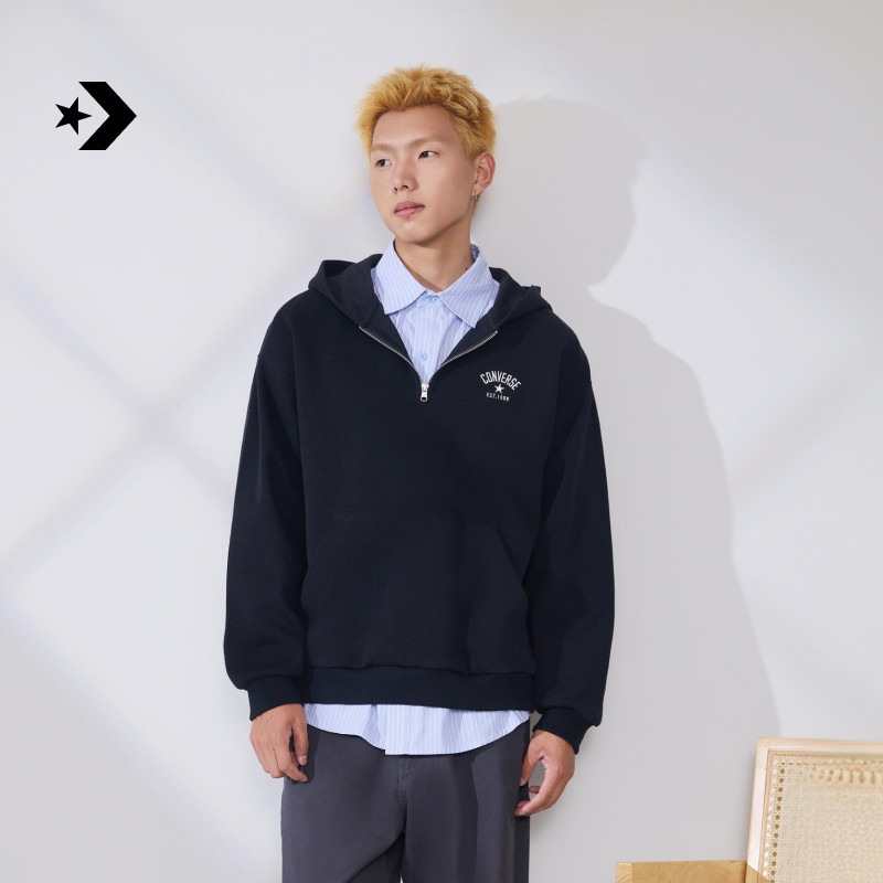 CONVERSE匡威官方 夏季半拉链宽松连帽卫衣男女上衣UCJ405