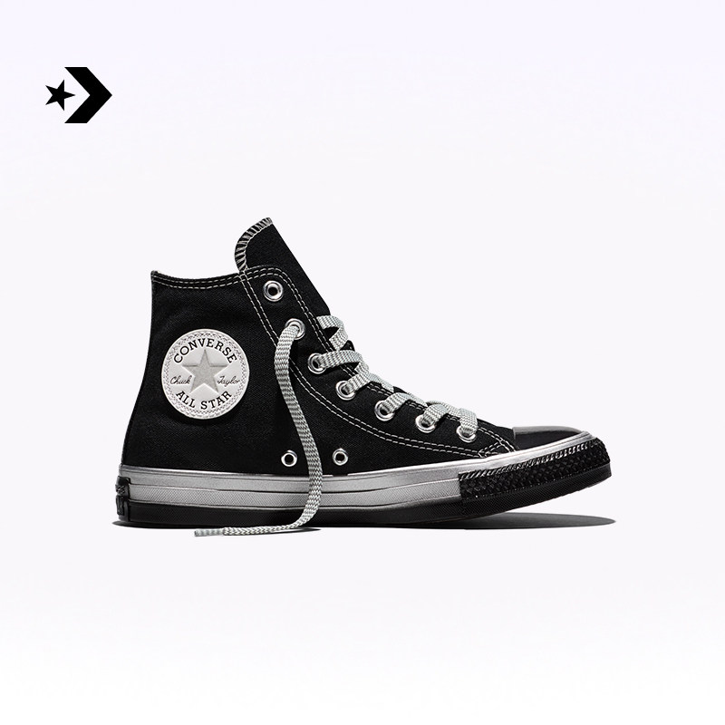 CONVERSE匡威 All Star冬季新品黑银系列男女高帮帆布鞋A25126C